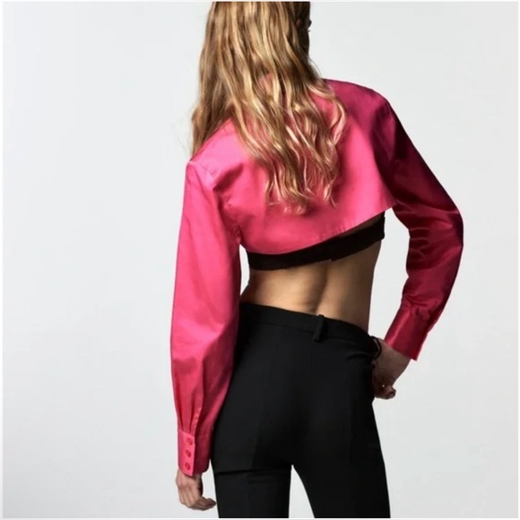 Zara Fuchsia🩷🩷🩷 Poplin Cropped Top - Size Large - NWT - Picture 4 of 7